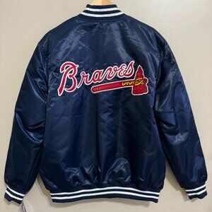 Starter MLB Atlanta Braves Baseball Satin Bomber Jacket Mens XL Vintage Retro